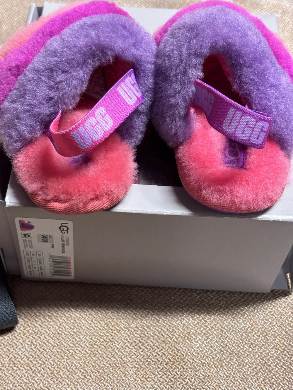 UGG Fluff YEAH Logo Slides Sandals Pink / Purple Toddler Size 4/5